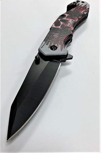 Miniatura 5 de Cuchillo de bolsillo táctico EDC de 8 pulgadas con gráficos impresos UV mango ABS con forro de acero.