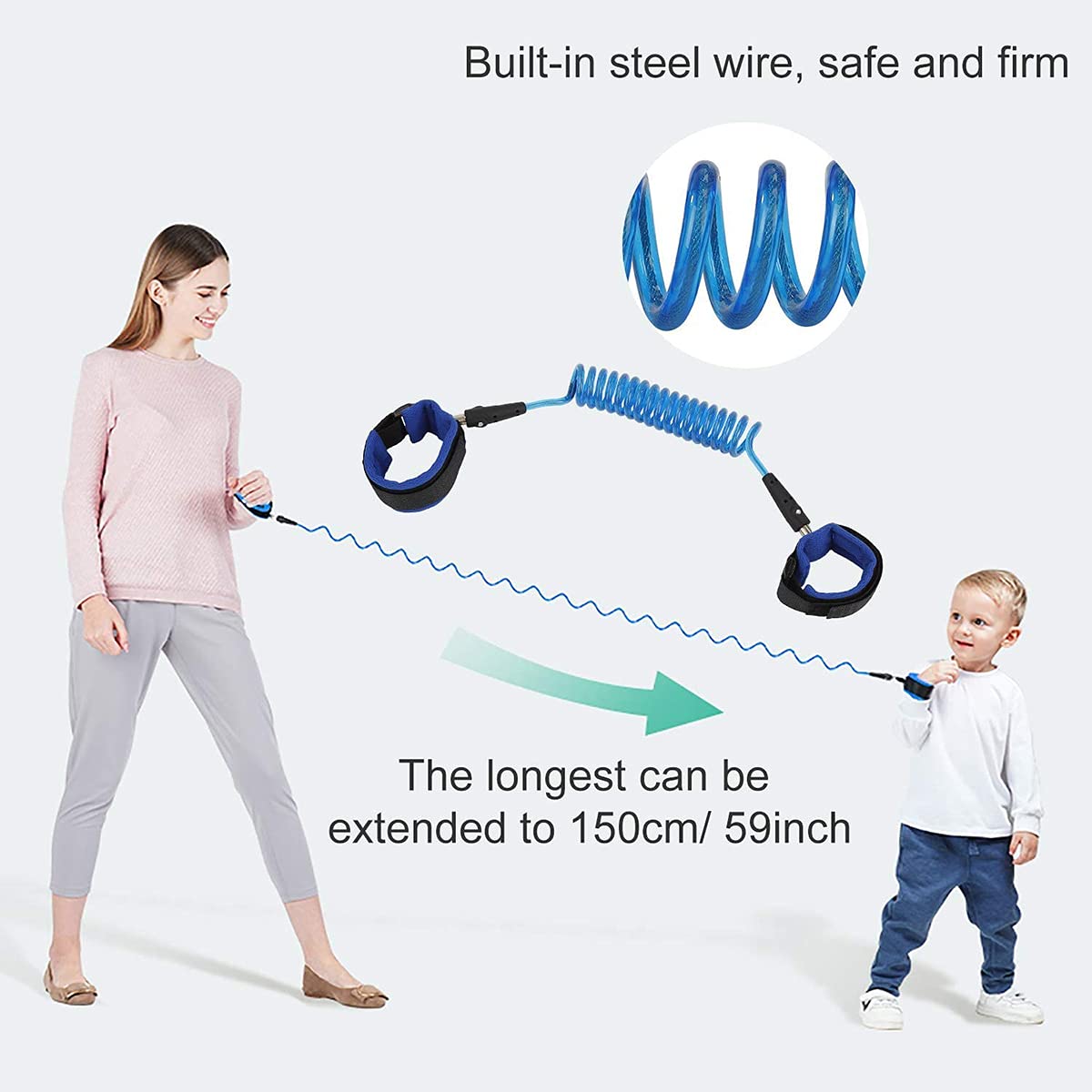 Baudrier de Sécurité pour Enfants Anti-Perdu Poignet en Coton Respirant 360° 1.5M Rouge/Bleu