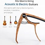 Quick-Change Guitar Capo with 6 Picks for Acoustic & Electric Guitars | Compact 6-String Rosewood Color Capo Set, Cushioned Silicone Contact, Even String Pressure, Capos for Practice Lessons Gigs