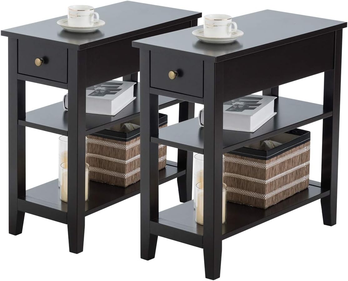 Amazon.com: Giantex Narrow End Table Set of 2, Small Side Table with ...