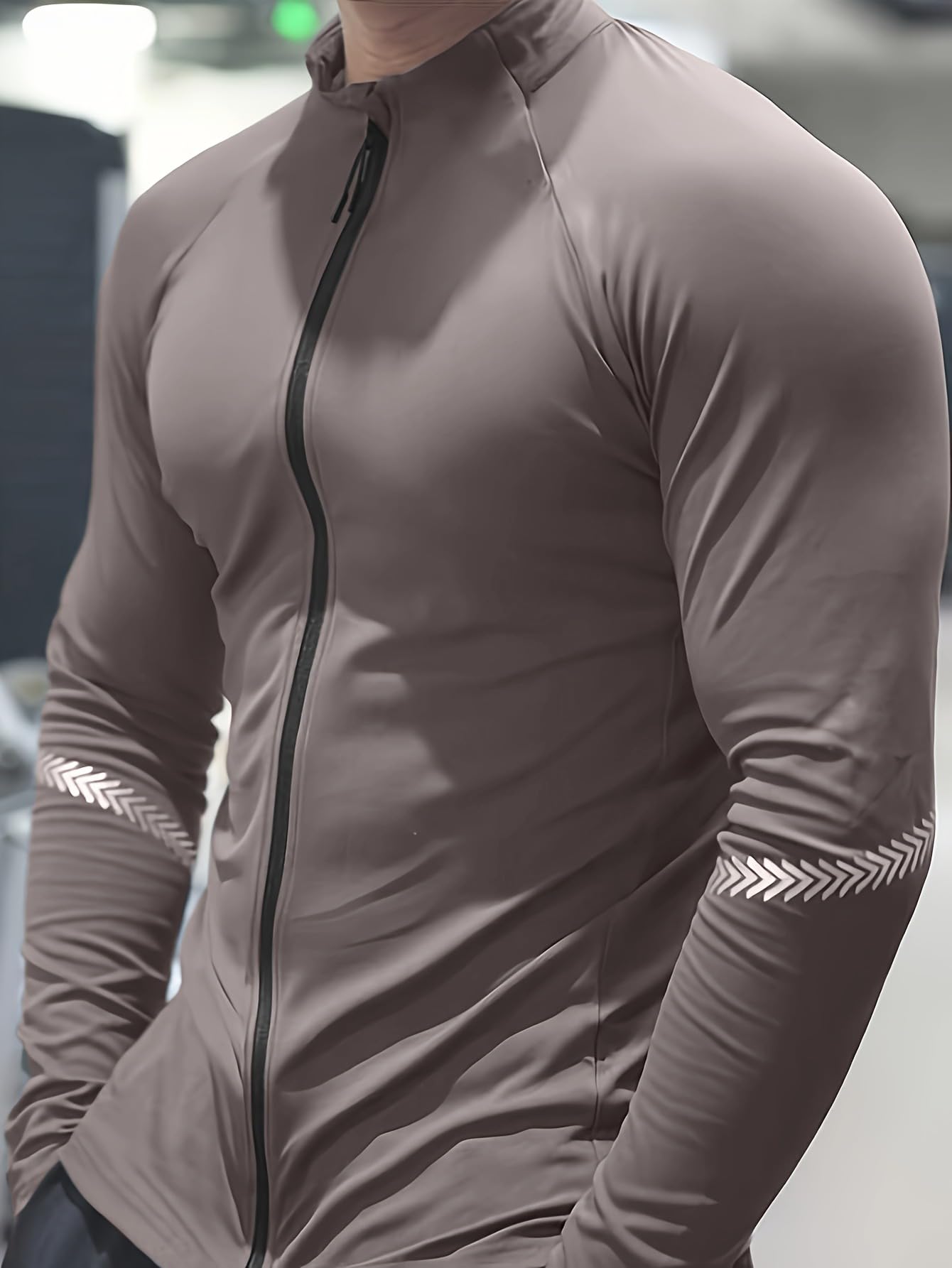 Sudadera con cremallera completa para hombre, manga larga, ligera, elástica, con estampado reflectante en los brazos, para entrenamiento — view 3