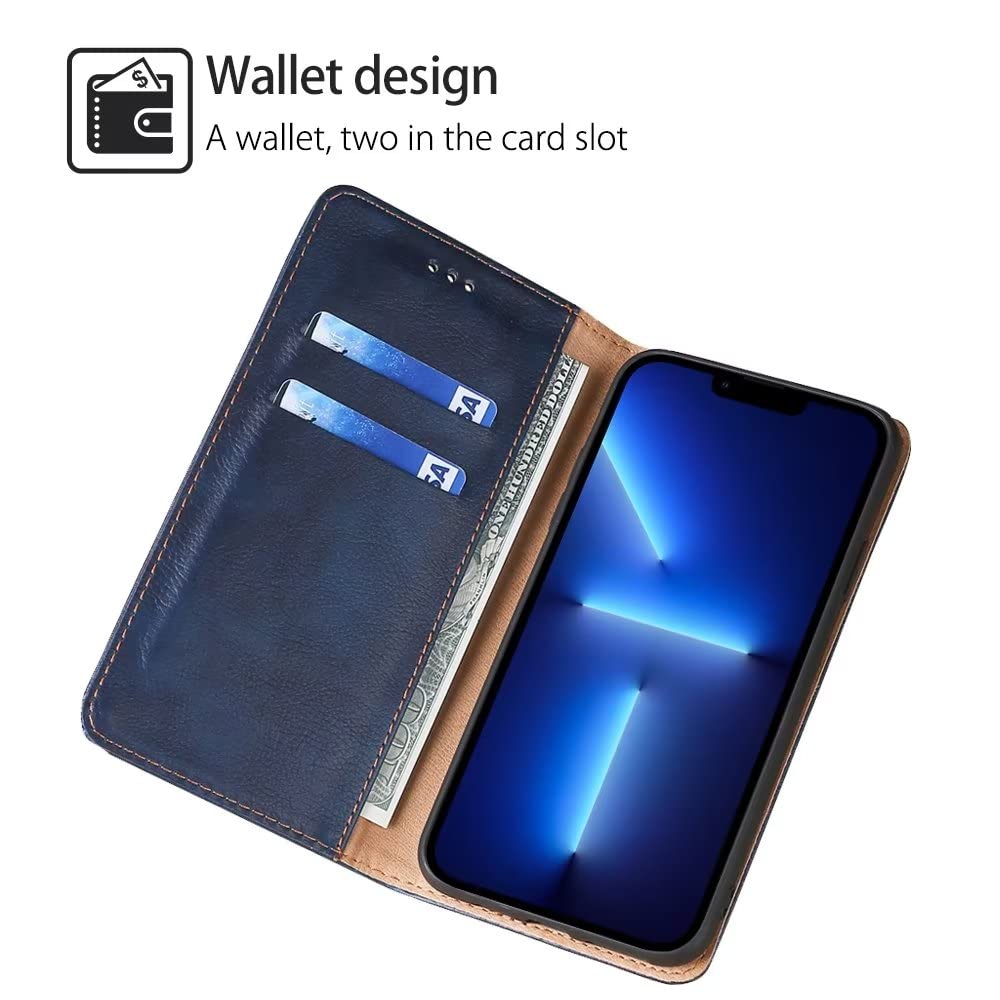 SHIELDON Cover per iPhone 14 Plus 5G, Custodia Portafoglio Vera Pelle Slot Schede Blocco RFID Resistente Flip Caso Magnetico Cover Cavalletto