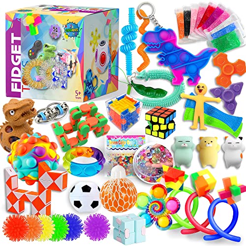 (51 Pcs) Fidget Toys Pack, Popits Fidgets Set for Classroom Rewards, Sensory Toys Autism Autistic ADHD Children, Bulk Fidget Set with Pop it Fidget Spinners Figet Cubes Fidget Rings and More