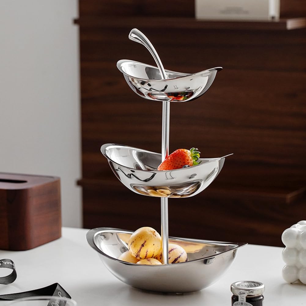 Piatto Elegante per Snack e Pasticceria - Vassoio Ovale in Acciaio Inossidabile Aihem per Tavolo da tè e Soggiorno A 3 Livelli