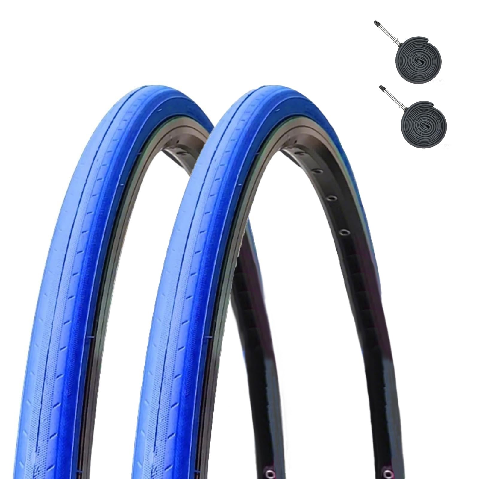 2PC 700x23C Vibrant Colored Bicycle Tires 8 Colors 700/23C Wear Resistant 700 23 C for Road City Bike(Blue,Tire+tube Presta Valve 48)