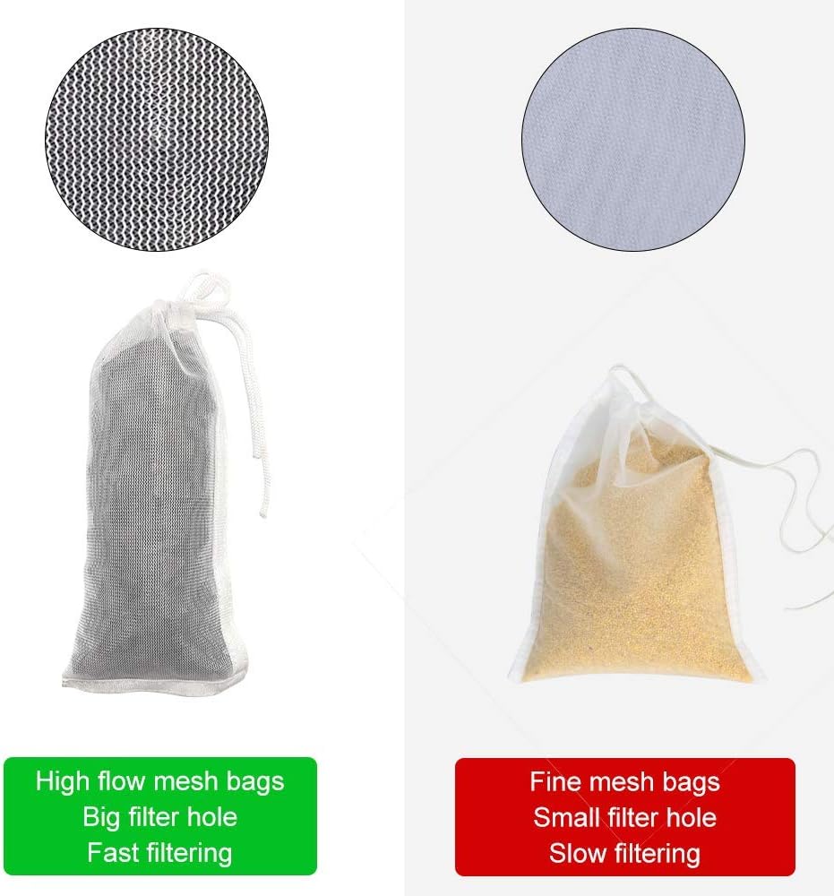 5 Pack Small Aquarium Mesh Media Filter Bags, 3 by 8 inches High Flow Mesh Bag with Drawstrings for Activated Carbon Reusable Fish Tank Charcoal Filter Bag for Fresh or Saltwater Tanks,White