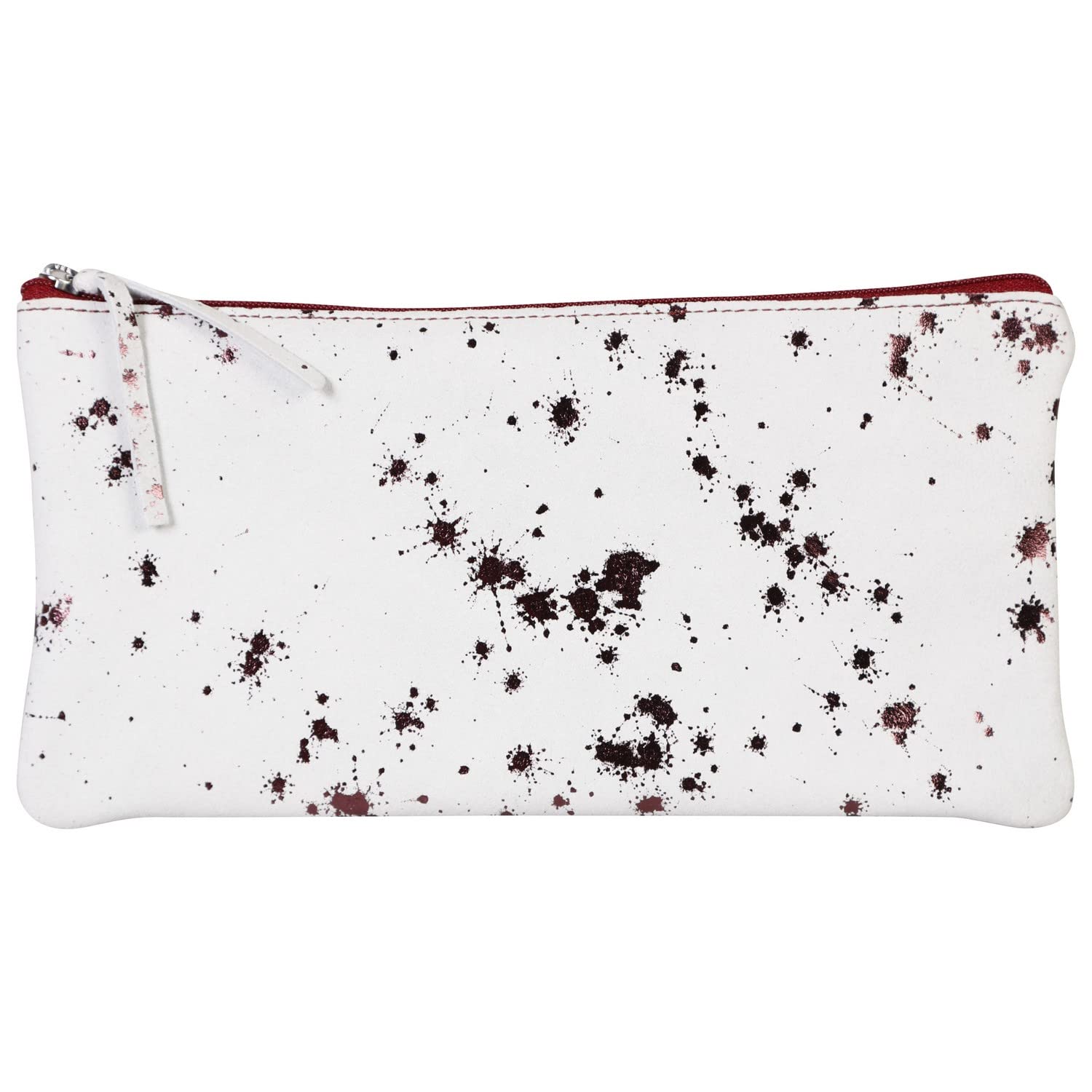 Clairefontaine Trousse Cosmiciur Piatta In Vera Pelle Scamosciata Di Agnello - Astuccio Multiuso Pelle Naturale, Zip Metallica, Blu Scuro (22x11 Cm)