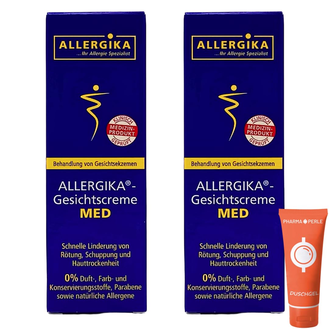 Allergika Gesichtscreme MED 2x 50 ml I Zur Behandlung von Gesichtsekzemen I Rötung, Schuppung, Hauttrockenheit, Neurodermitis I Juckreiz I sensible Haut I Spar-Set plus Pharma Perle give-away
