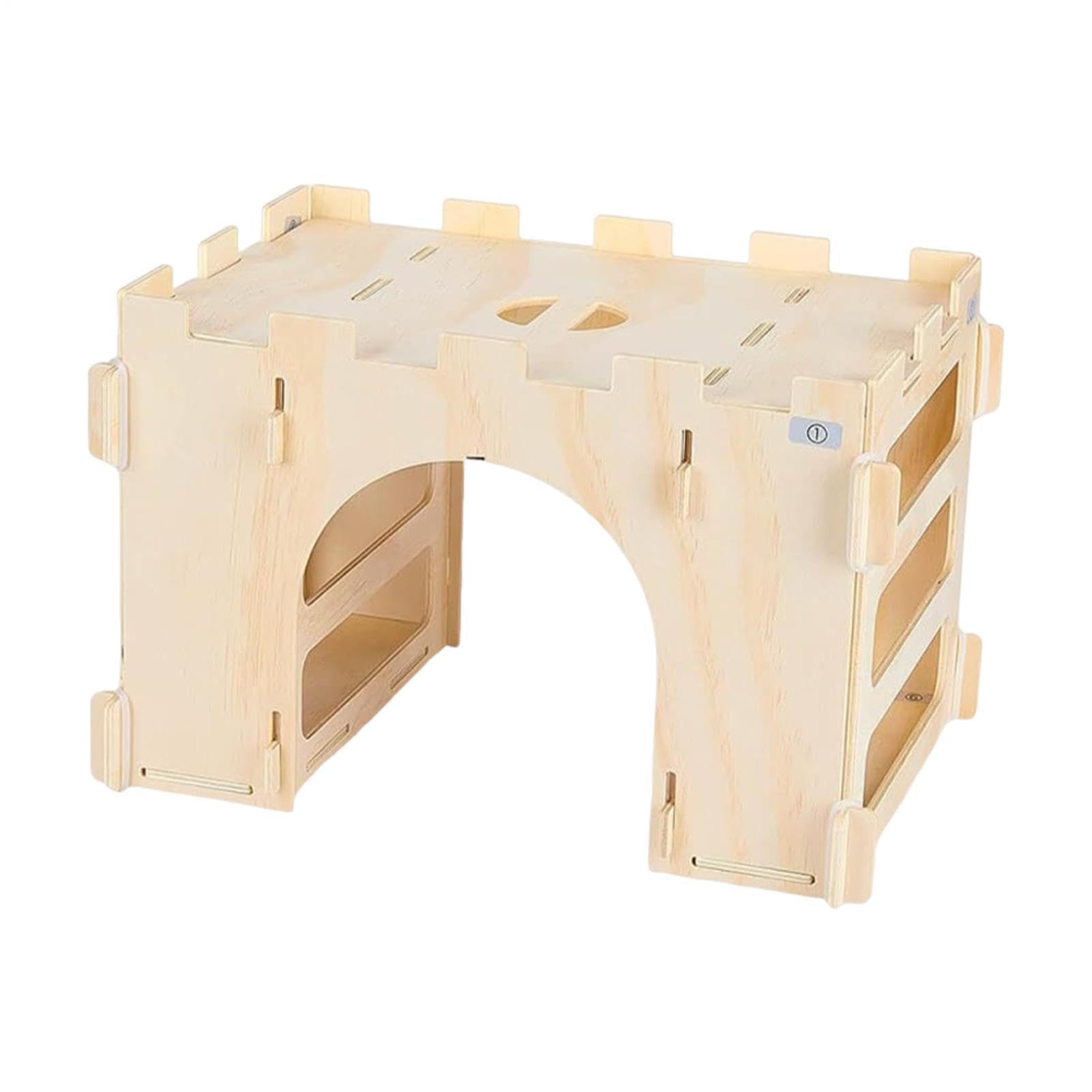 Château pour lapin en bois amovible avec râtelier de foin pour petits animaux