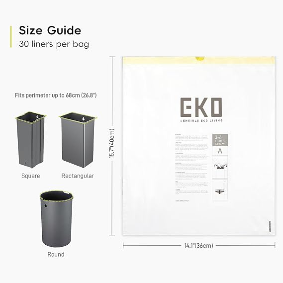 EKO Drawstring Bin Bags, Kitchen Bin Liners, 3-6 Litre, 30 Count, Code A