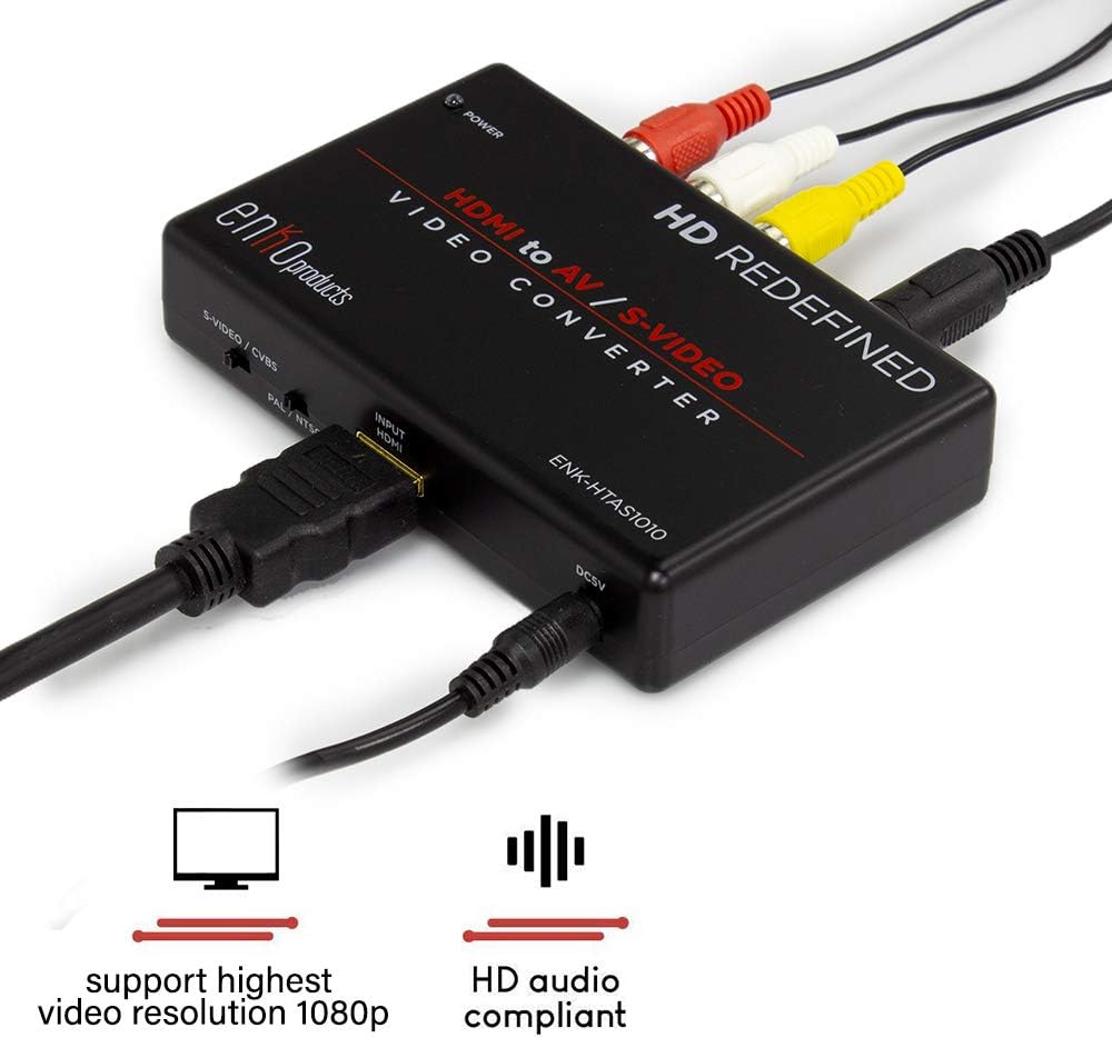 enKo products Mini HDMI to AV RCA Composite & S-Video Video R/L Audio Converter with High Speed HDMI Cable (6.5 Feet / 2 Meter)