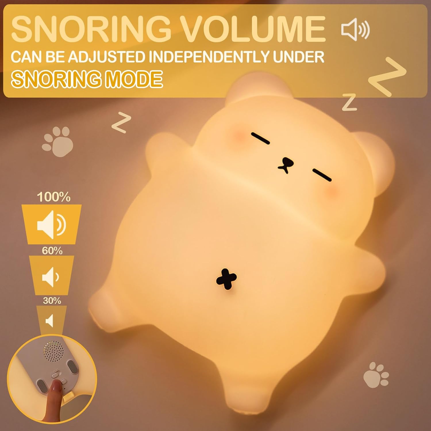 Snoring White Bear Night Light, Rechargeable Squishy Lamp - Silicone Nursery LED Animal Dimmanble Touch Nightlight - Bedroom Cute Funny Birthday Christmas Gifts for Kids, Boy, Girls - Image 8
