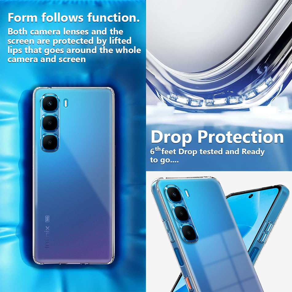 Image of Fashionury Crystal Clear Case for Infinix Hot 60 5G | Yellowing Resistance | Transparent TPU Silicone | Raised Camera Lips | Slim Transparent Cover