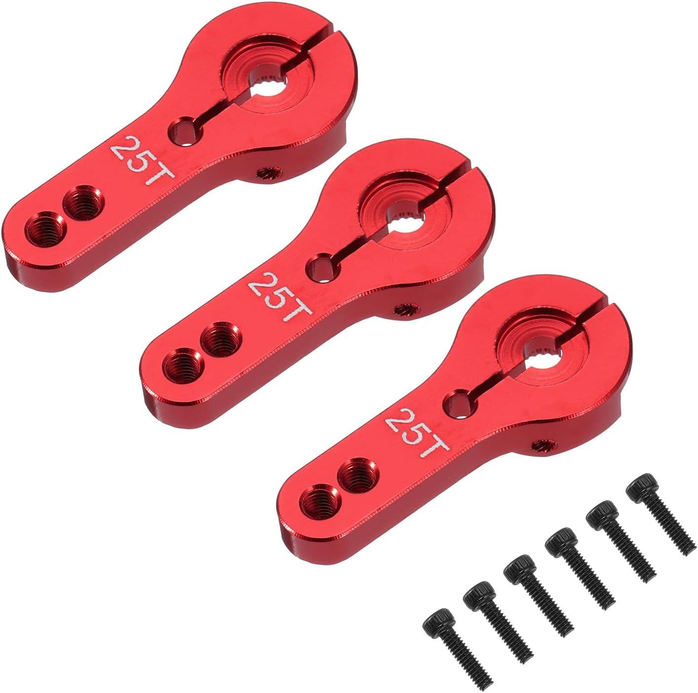 MECCANIXITY 3 Pcs Aluminum Alloy 25T Steering Servo Arm Horn for DIY RC Car/Boat/Airplane Boat Accessories, Red