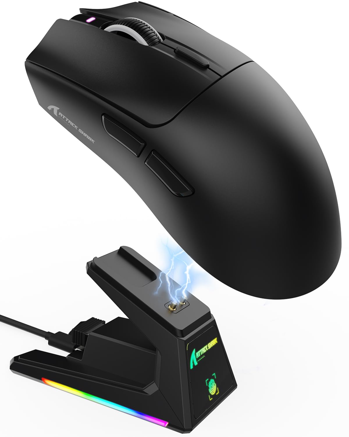 ATTACK SHARKX1 Gaming Mouse with Magnetic Charging Dock, PixArt PAW3395PRO Gaming Sensor, 40000DPI, BT/2.4G Wireless/Wired, 53g SUPERLIGHT Mouse, 100M Optical Microswitches for PC/Xbox/PS/Mac -Black