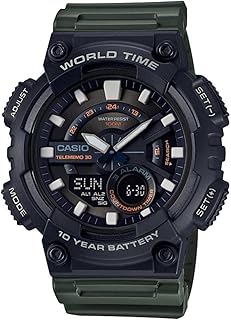 ساعة يد بمينا اسود وسوار من الراتنج للرجال كاسيو، AE-110W-3AVDF, أخضر، انالوج-ديجيتال