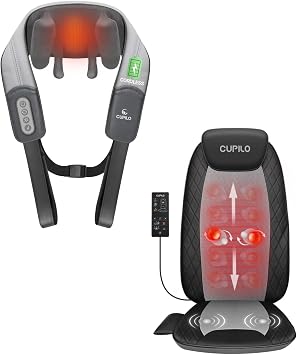 CuPiLo Shiatsu Neck and Back Massager with Heat,4D Deep Tissue Kneading Massage Pillow,Back Support Inflatable Flap Chair Massage Seat Cushion,Gifts for Men Women