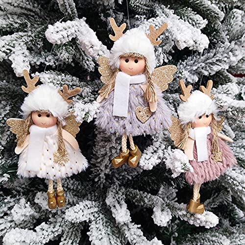 Weihnachten Engel Anhänger, Daity 3pcs Schutzengel mit Schnur zum Aufhängen Deko Weihnachtsbaum Schneeflocken, Herz weiß rosa grau Weihnachtsdekoration Cover
