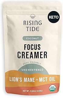 Rising Tide Organic Mushroom Superfood Creamer - Coconut Milk Powder, Lions Mane Mushrooms, & MCT Oil - Dairy Free, Unsweetened, Keto Friendly & Plant-Based - Only 4 Ingredients - Add to Coffee, Matcha or Smoothies