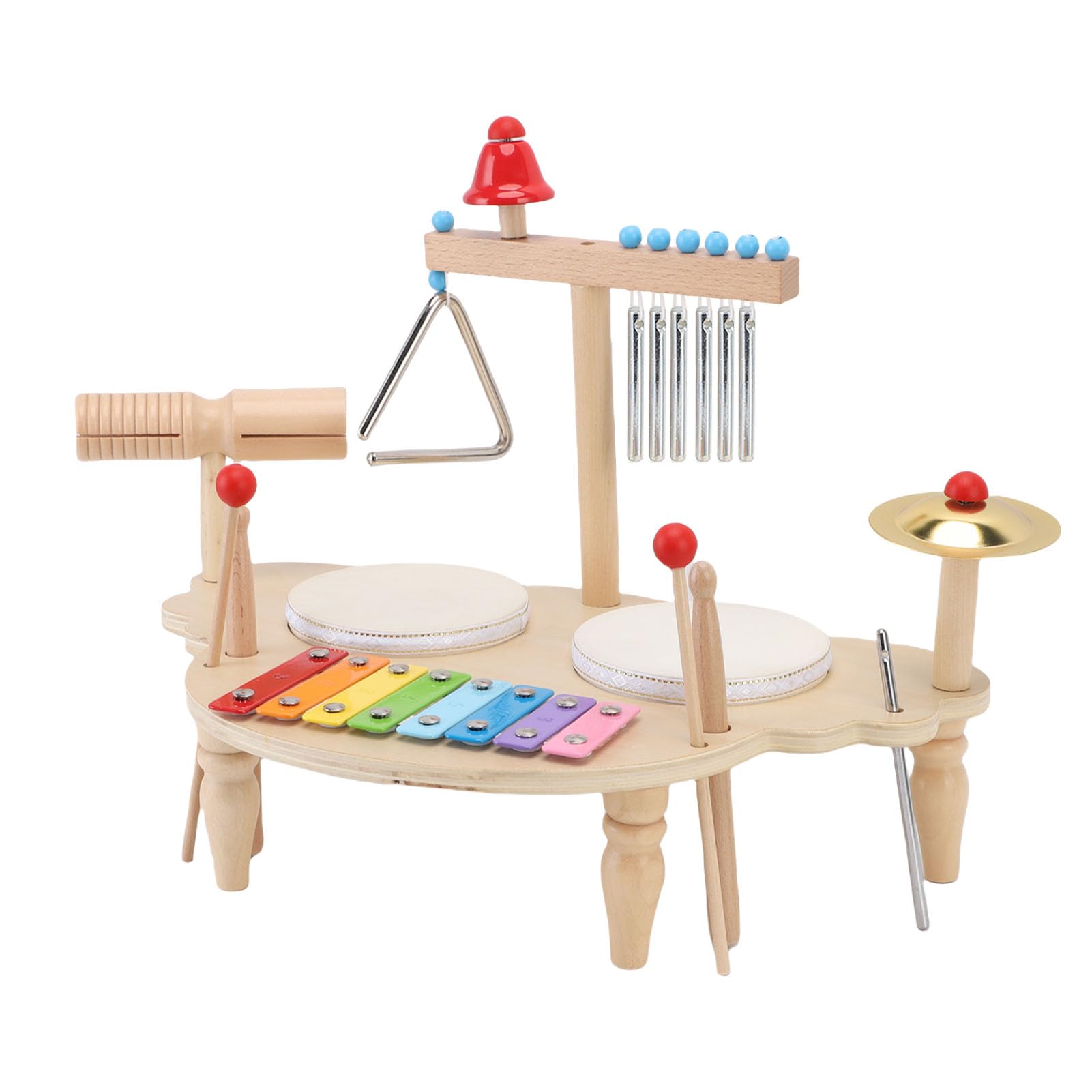 Zestaw Instrumentów Perkusyjnych dla Dzieci Glockenspiel Chime Bell Cymbal Bezpieczna Drewniana Konstrukcja z żelaza do Eksploracji Muzyki i Kreatywności, Rozmiar Zestawu 16,93 X 11,02 X