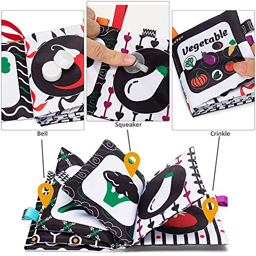 Teytoy 12 Packs Soft Baby Books,Black And White High Contrast Baby Toys Gifts, Crinkle Cloth Books For Newborn Infant Babies 0 3 6 9 12 Months, Early Education Learning Bath Book Sensory Toy #TOP3