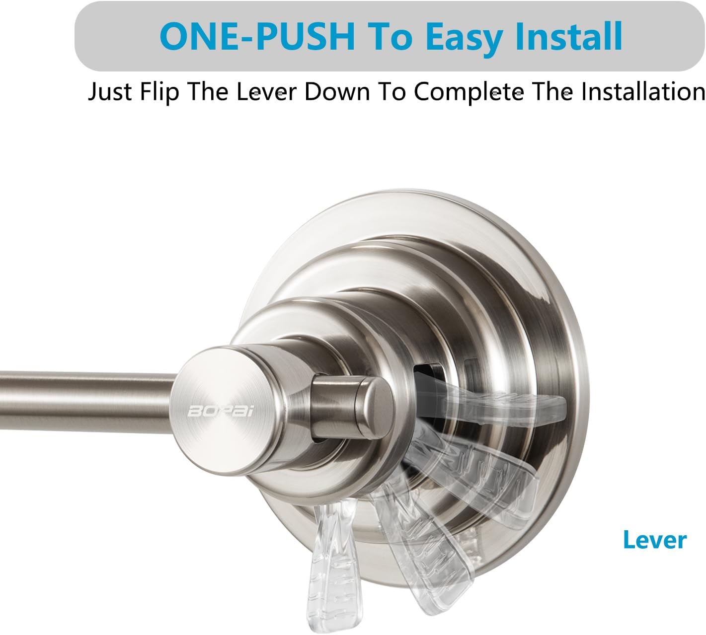 BOPai Extendable Suction Cup Towel Bar 17-28.5", Removeable Shower Door Mat Rod, Brushed Nickel - Image 3