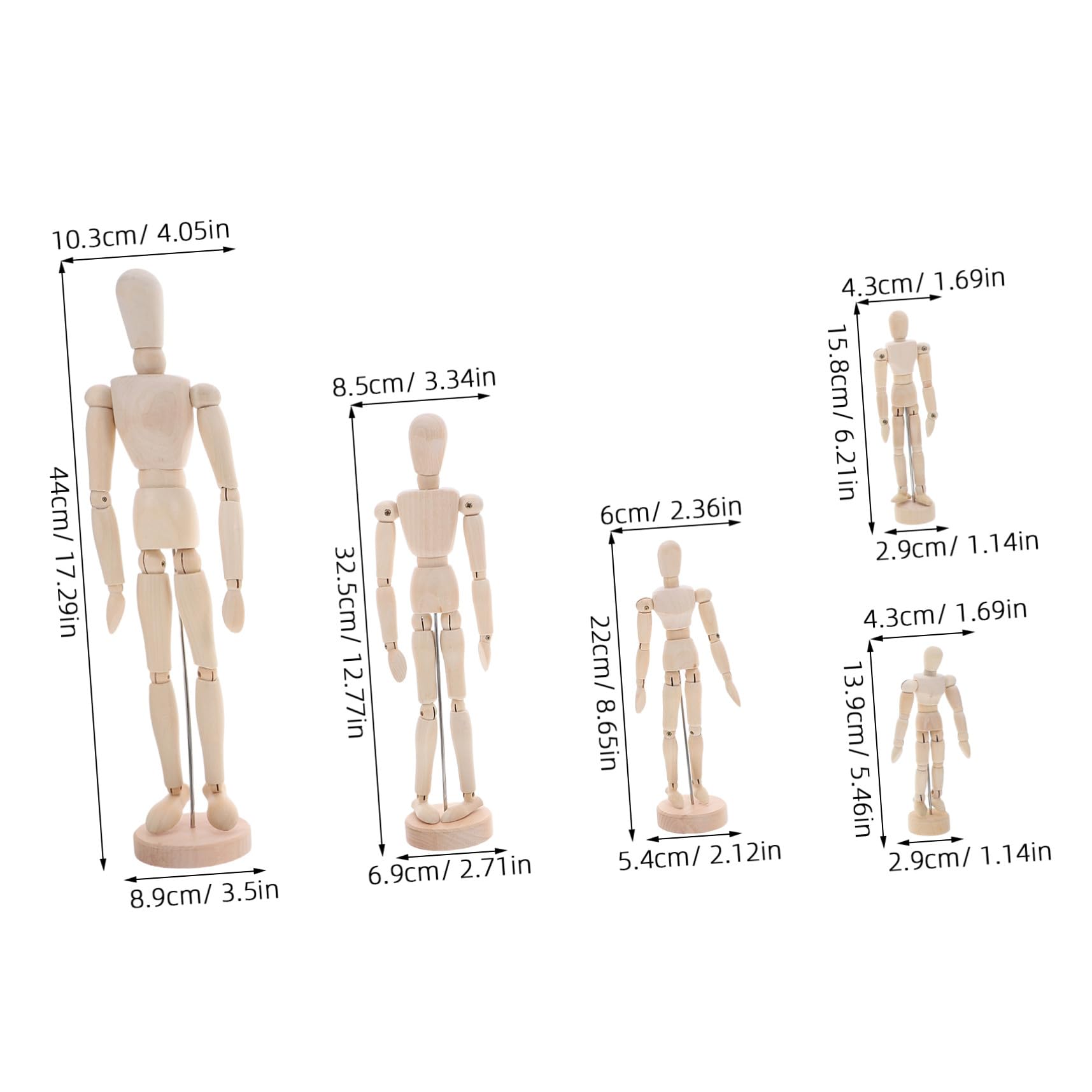 5 Pièces Mannequins Dessin Bois Articulés avec Support Modèles Humains Articulés pour Dessin Peinture et Étude Anatomique
