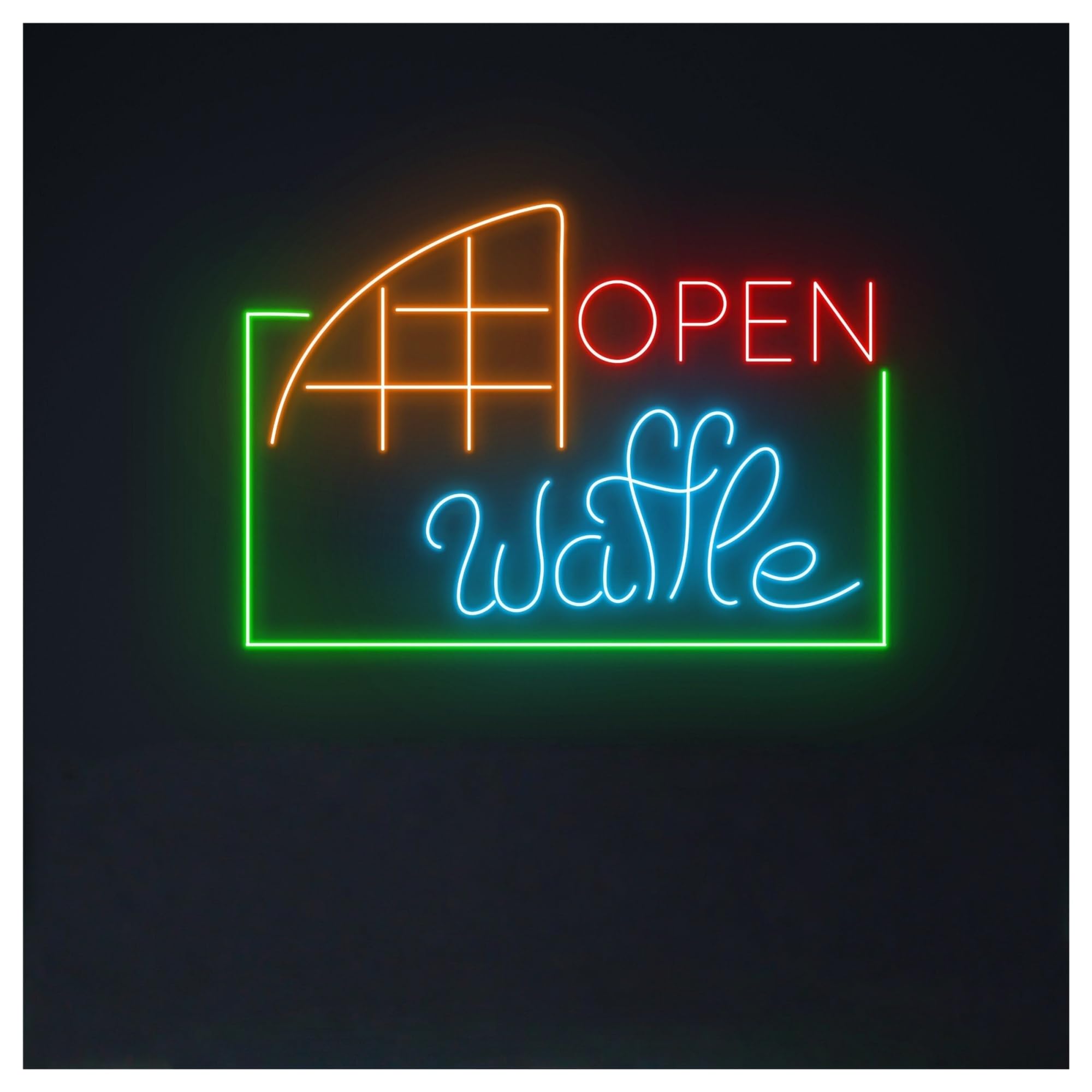 RONGCH Hanging Art Neon Signs Waffle Open Neon Sign Waffles Led Light Cake Bakery Food Shop Room Storefront Window Display 50cm
