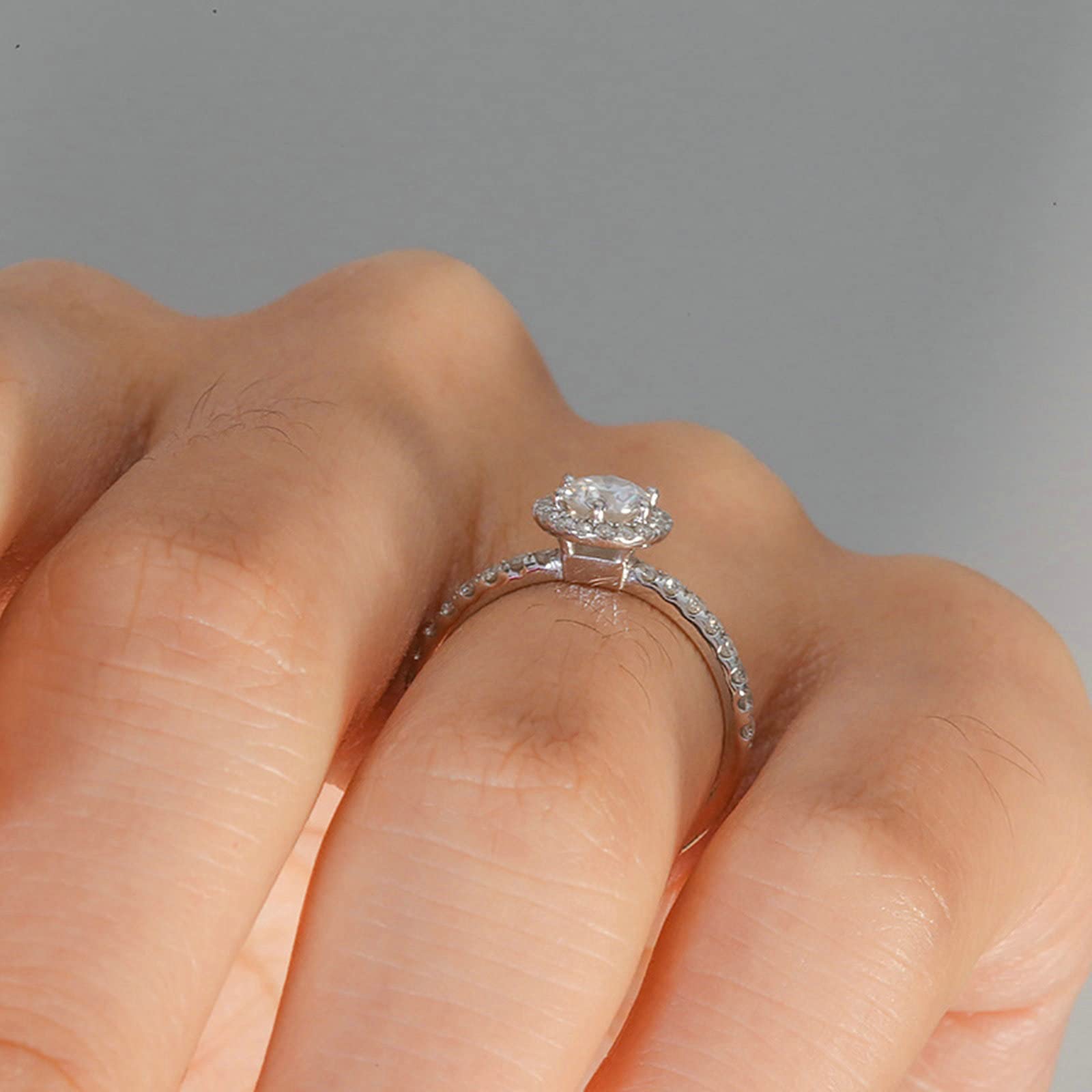 Set di anelli di fidanzamento 14 carati per le sue fedi nuziali in moissanite bianca in oro bianco 0,4 ct di forma rotonda per le donne, Nessuna pietra preziosa