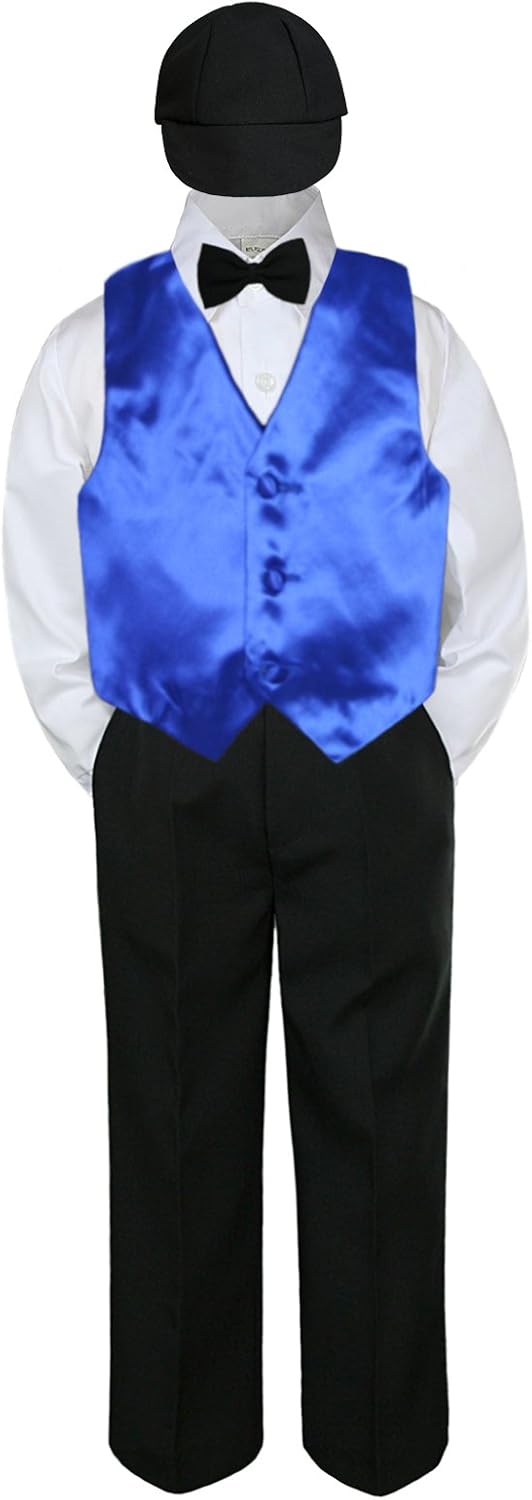 5pc Baby Toddler Boy Formal Tuxedo Suit Black Pants Shirt Vest Bow tie Hat 5-7