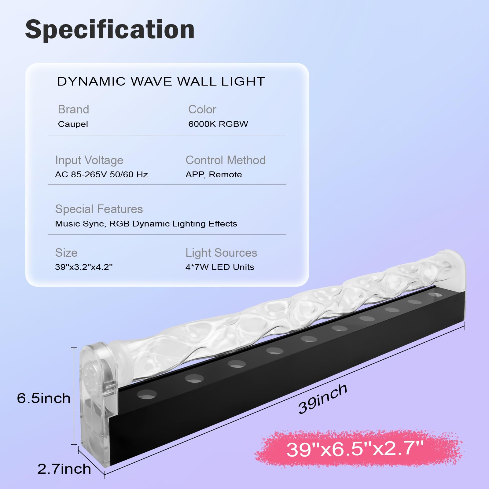 Caupel RGBW LED Ocean Wave Lights, Water Wave Projection Wall Light, Cool Ambient Lighting for Bedroom Gaming Room Decor, Romatic Color Changing Show Projector Lamp for Home Men's Lounges Bars