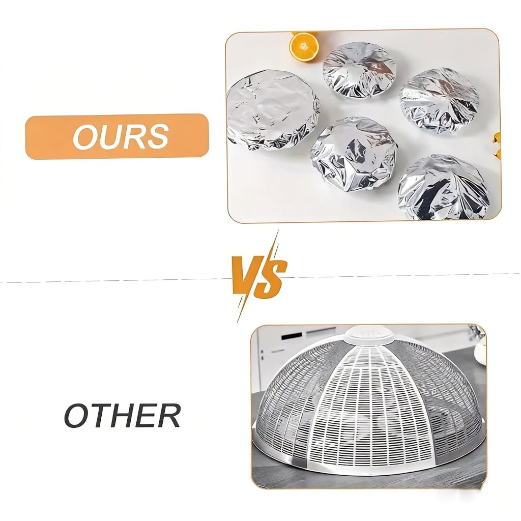 Isolierte Abdeckungen aus Aluminiumfolie für Lebensmittel, wiederverwendbare Isolierabdeckungen aus lebensmittelechter Aluminiumfolie, elastische Kanten für Schüsseln und Teller, hitzebeständig