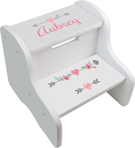 Taburete de dos pasos personalizado para niña, flechas tribales blancas