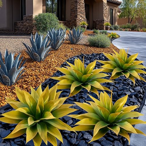 Image of Ttranewsoo Artificial Plants Outdoor Faux Plant,28 inch Artificial Agave Faux Hostas Outdoor Uv Resistant Artificial Plants Indoor Fake Plant Artificial Agave Plant Indoor 2Pack, Yellow