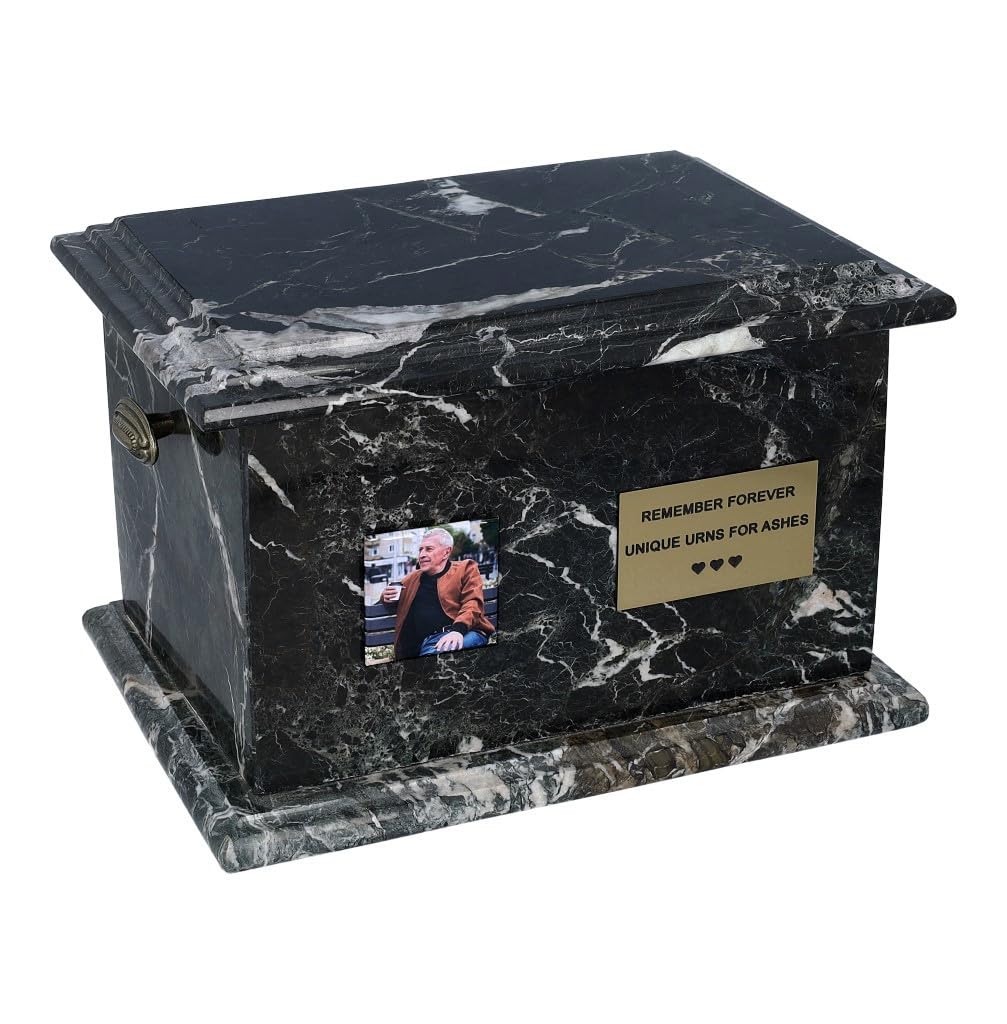 Elegant Onyx Cremation Urn for Adult Ashes with Photo and Engraved Plaque, Natural Stone Memorial Funeral Urn For Human Ashes (Plaque Yes)