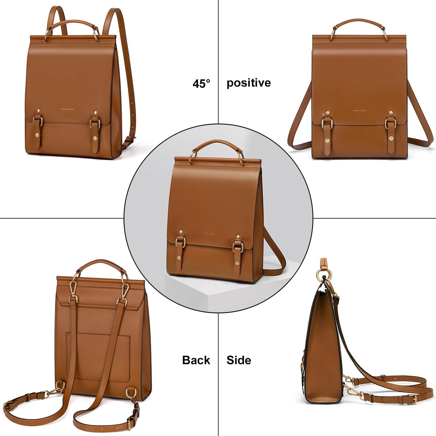 Cnoles Leather Backpack Purse For Women Fashion Ladies Vintage Bags Casual College Travel Backpacks bag Orange - Image 4