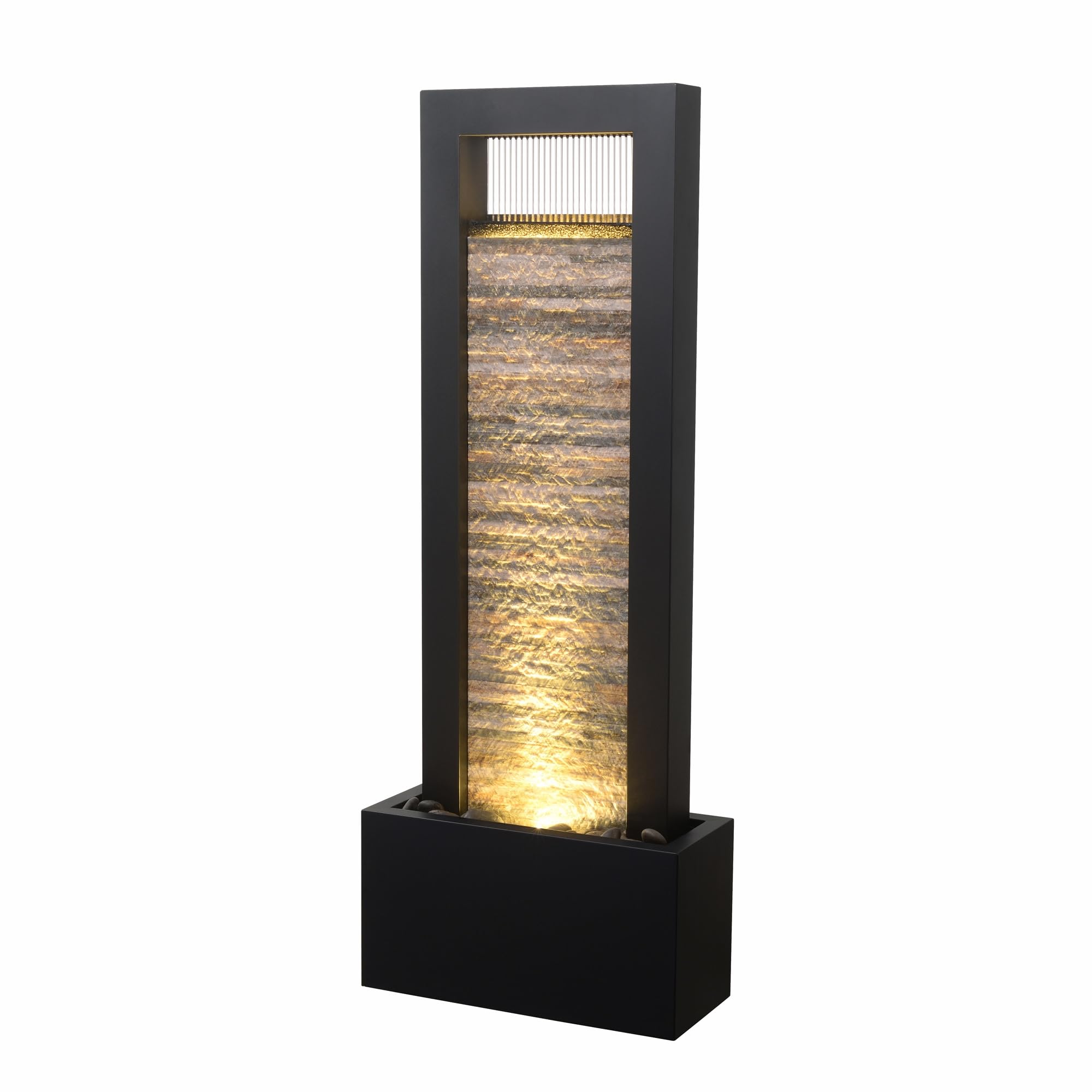 Versatile Zen Metal Fountain with Stone Brick Accent