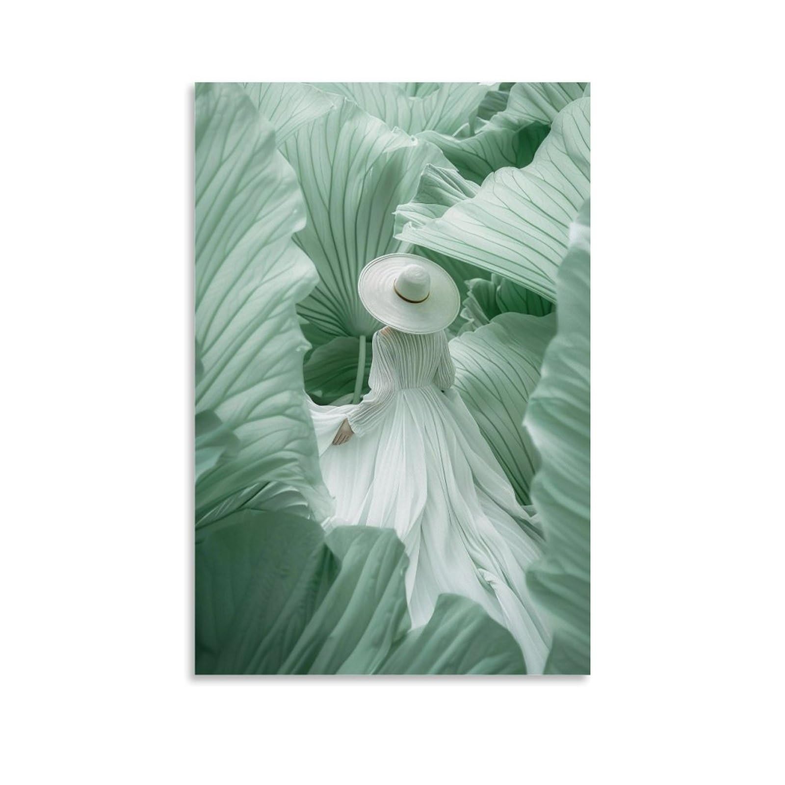 JUWRHRHHRH Zen Giant Leaves And White Dress Person 01 Poster Canvas Aesthetic Wall Art Painting Decor for Living Room Bed Room 20x30inch Unframe-style