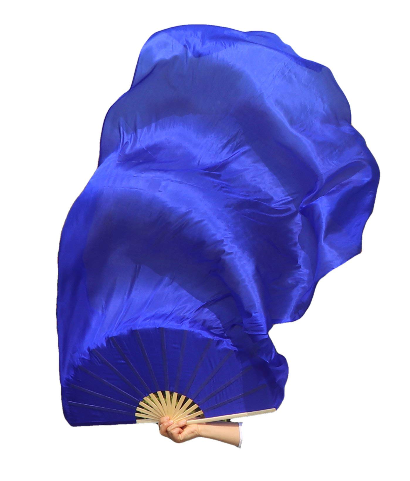Winged Sirenny Pair Spinning Silk Fan Veils with Poi Strings,150cm (59") Fan Pois for Belly Dance, Flow Arts & Performance, with Adjustable Bamboo Handles & Carry Bag (royal blue)