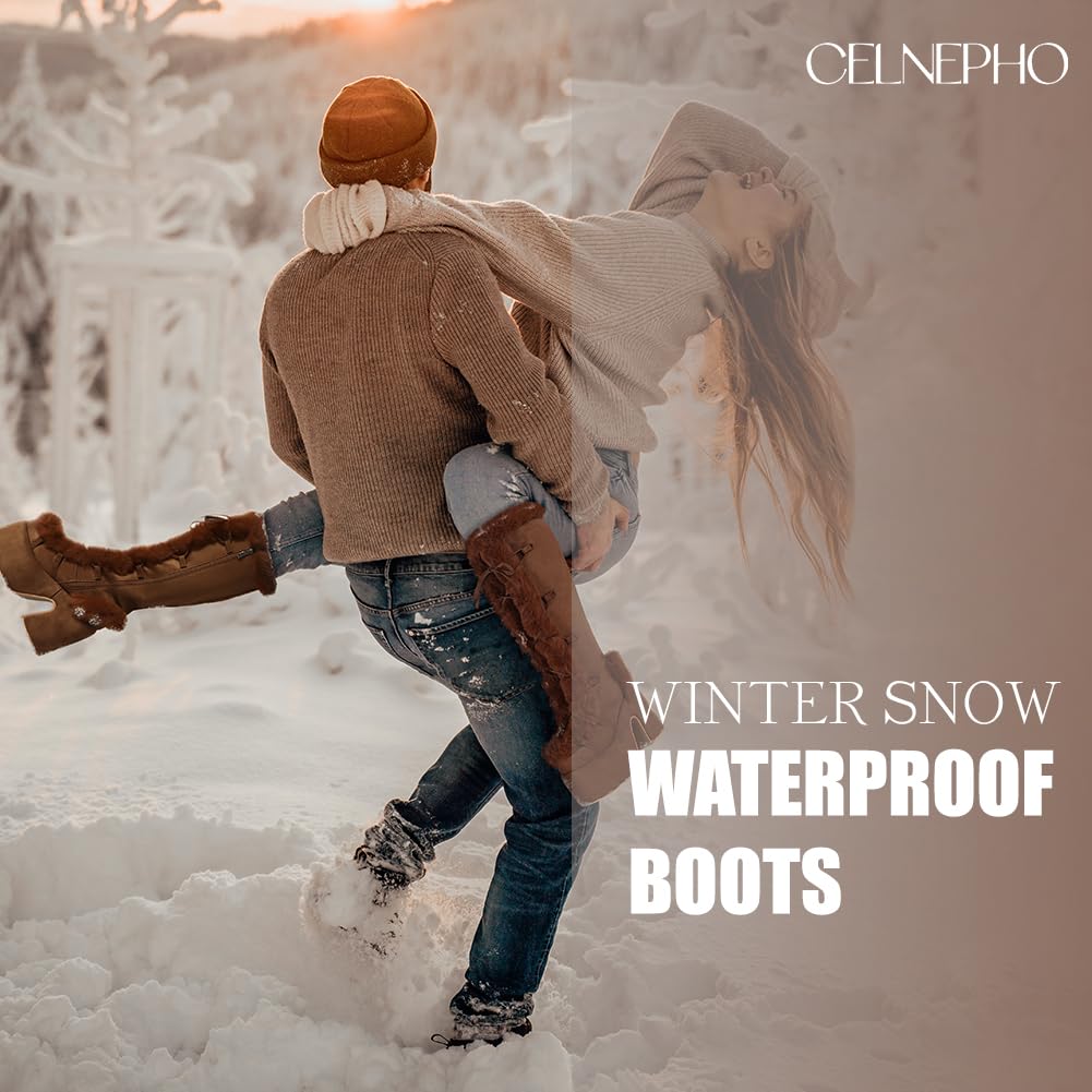 CELNEPHO Knee High Boots For Womens Side Zipper Warm Faux Fur Platform Chunky Heel Punk Goth Walking Winter Snow Boots