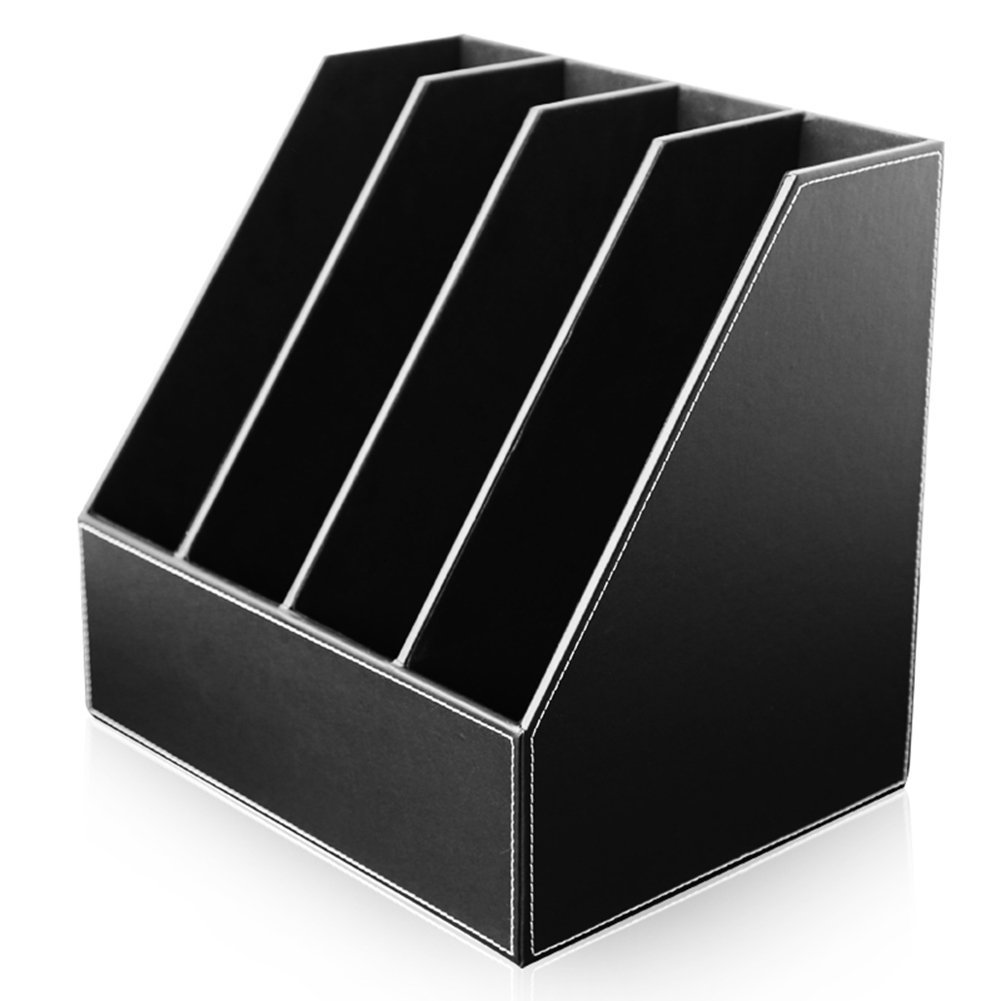 GORESE Desk Magazine Rack Holder Office File Document Storage Organiser (Black, 4 Slot)