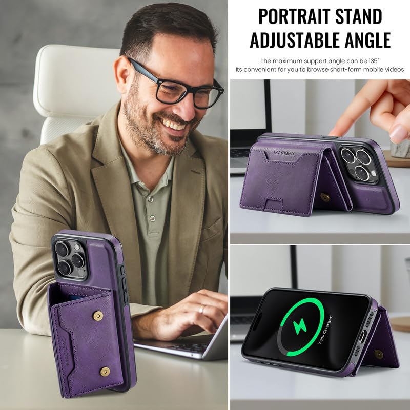 Funda iPhone 15 Pro Max anticaída lila que soluciona el robo de datos con billetera RFID 7