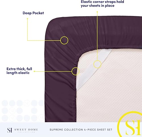 Vista 116 de Juego de sábanas extrasuaves de tamaño queen, ropa de cama transpirable y lujosa con correas elásticas integradas para las esquinas, colección