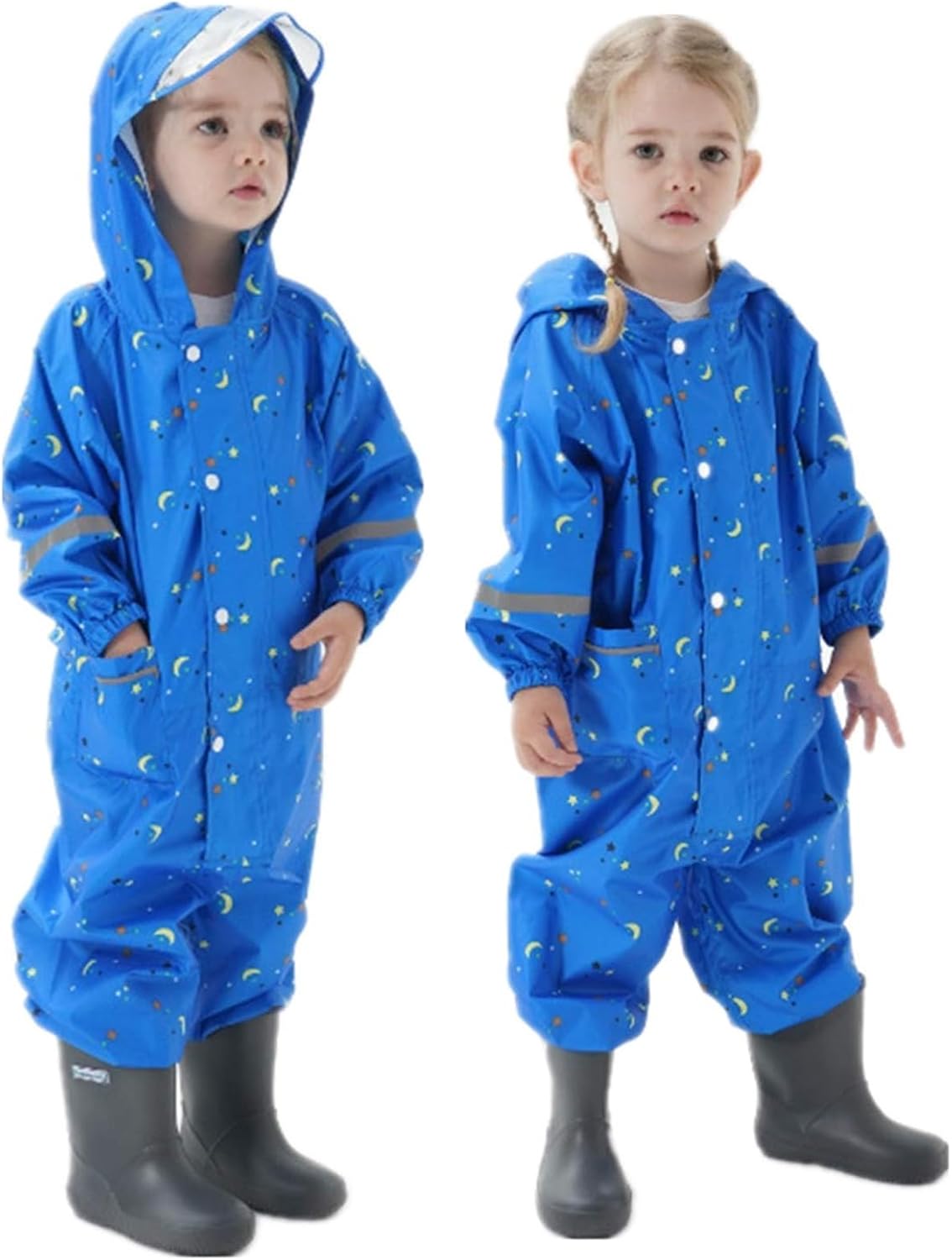 Kids Toddler Rain Suit for Boys Girls One Piece Hooded Waterproof Coverall Rain Jacket Unisex Kids Puddle Suit image 4