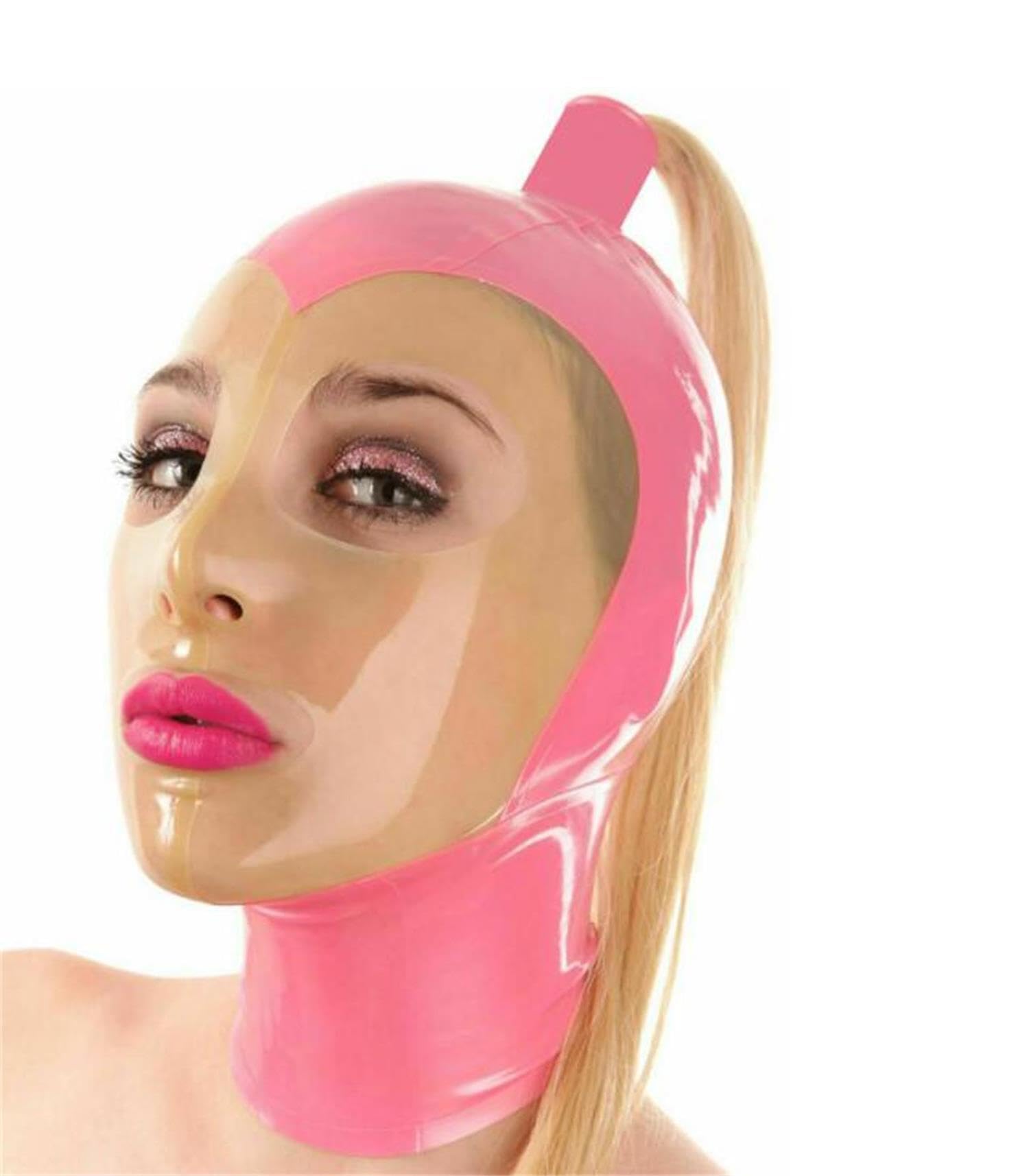 YIYELIY Latex Hood with wig,Rubber Mask Back Zipper latex Head Cover Cosplay Party Masks Men and Women (Pink,XL)