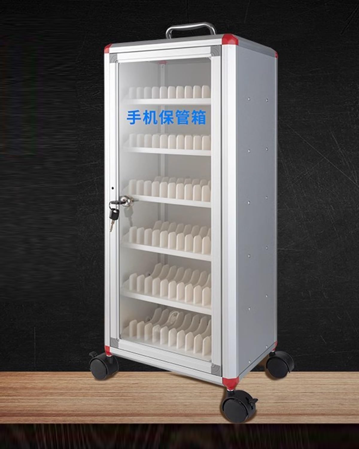 Mobile Phone Storage Box Transparent Acrylic Mobile Phone Security Locker with Key,Metal Mobile Phone Locker with Wheels – 72 Slot Storage Cubbies for Classroom, Workshop & Meetings – Large