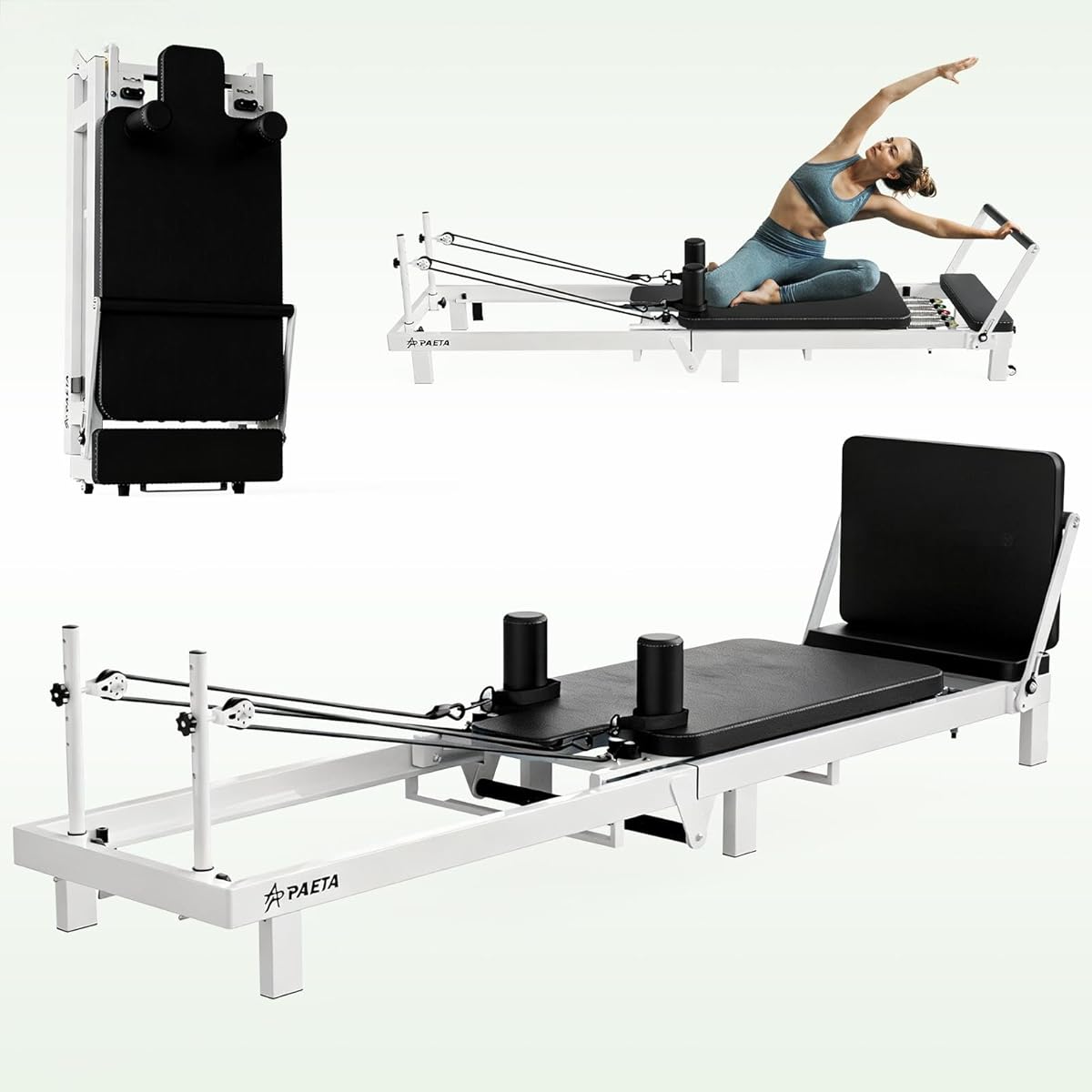 PAETA Pilates Reformer, 86" Foldable Reformer Pilates Machine for Home Use, with Dual Resistance- Springs and Cords, Pilates Equipment for Home Workouts with Jump Board, Up to 400 LBS