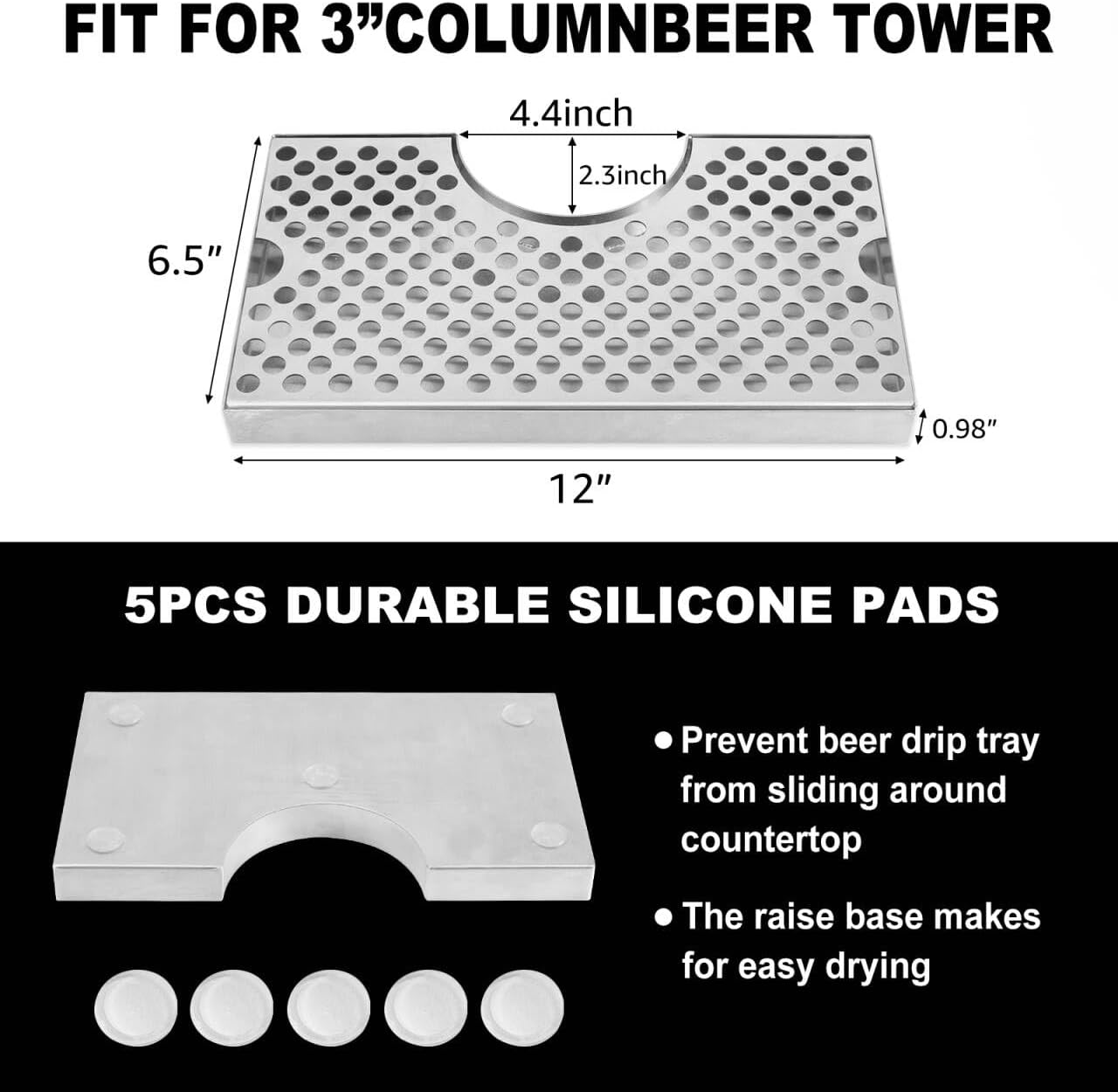 Single Tap Kegerator Tower Beer Tap Tower with Stainless Steel Beer Drip Tray, Pre-installed Draft Beer Keg Tower with Kegerator Parts Keg Drip Tray for Homebrew