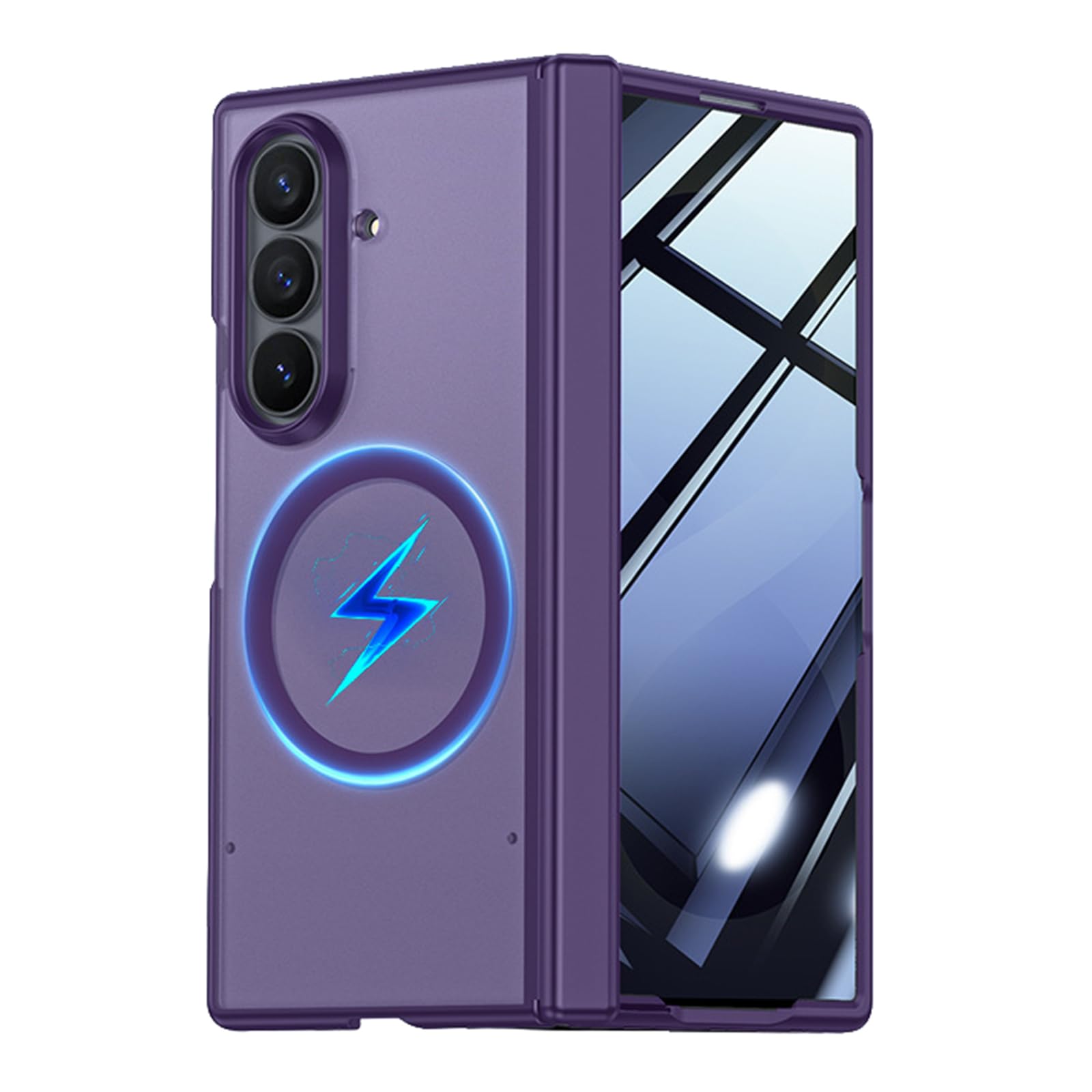 MFAOSHI Magnetic Case for Samsung Galaxy Z Fold 8 Ultra, Anti Peeping Screen Hinge Protection Case Frosted Translucent Phone Cover,Purple,Fold 8 Ultra