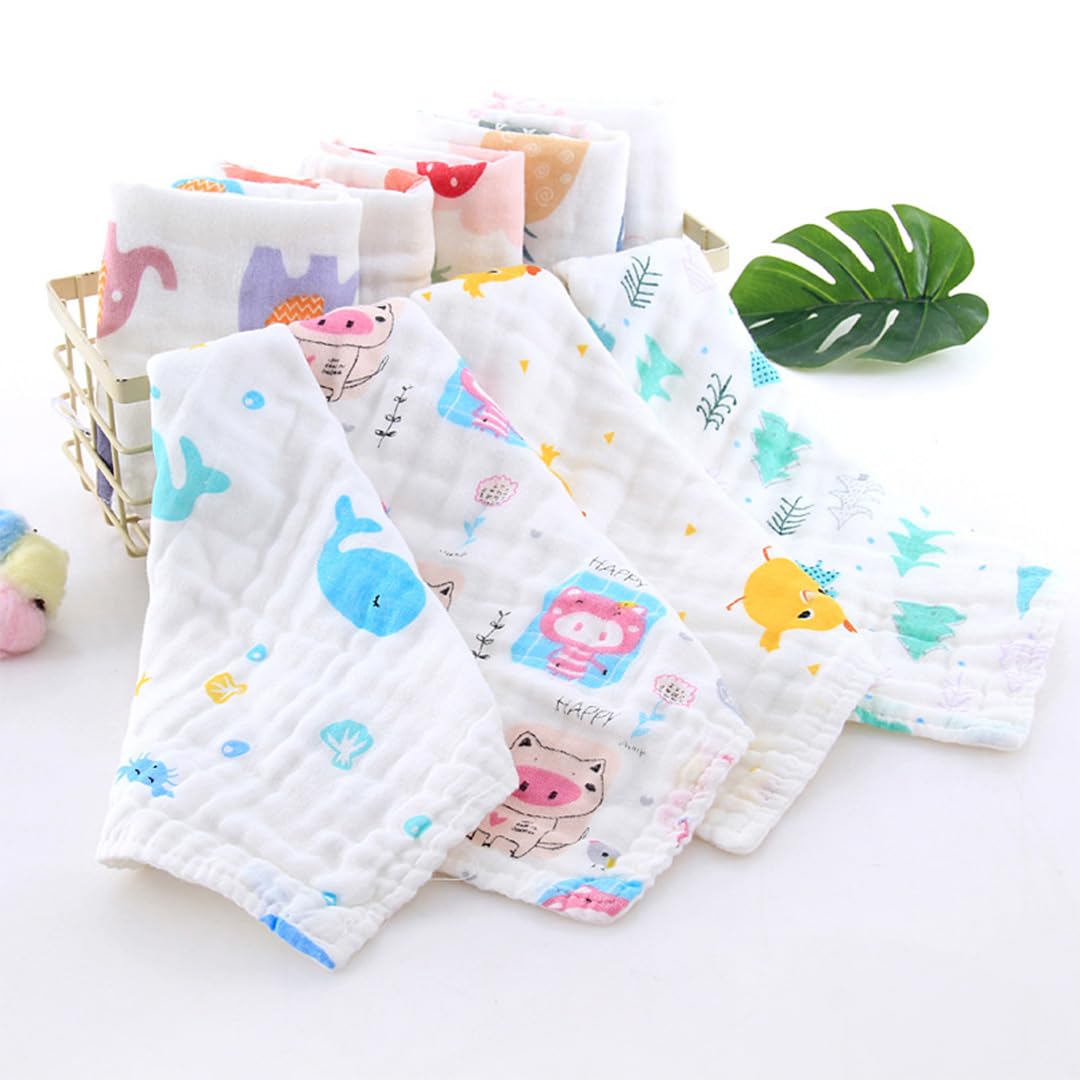 MOM CARE Muslin Cotton 500 TC Face Towels For Newborn Baby Extra Soft Hankies Reusable Napkins For Infants Toddlers (Pack Of 3) White